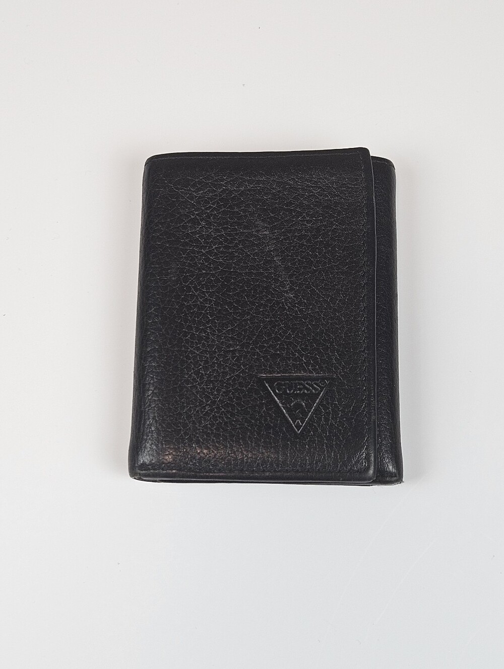 GUESS Black Leather ID Trifold Wallet Compact Slim ID Window Classic Full Length